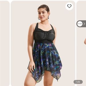 NWT SIZE 22 BLOOMCHIC Tropical Ruched Ties Hanky Hem Crisscross Swim Dress